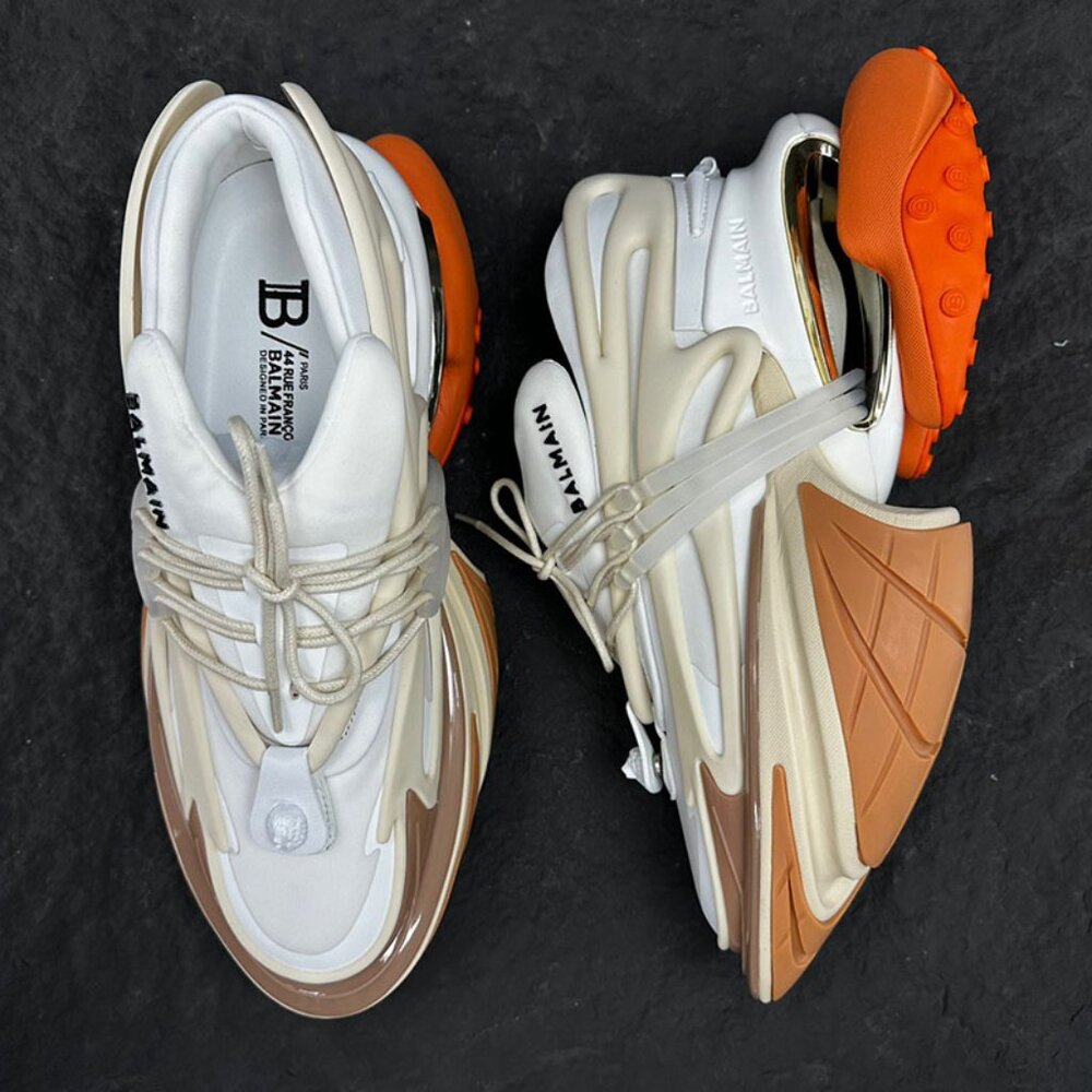 Balmain Unicorn Low-Top Platform Sneakers, Unisex, White And Orange - Picture 4 of 9